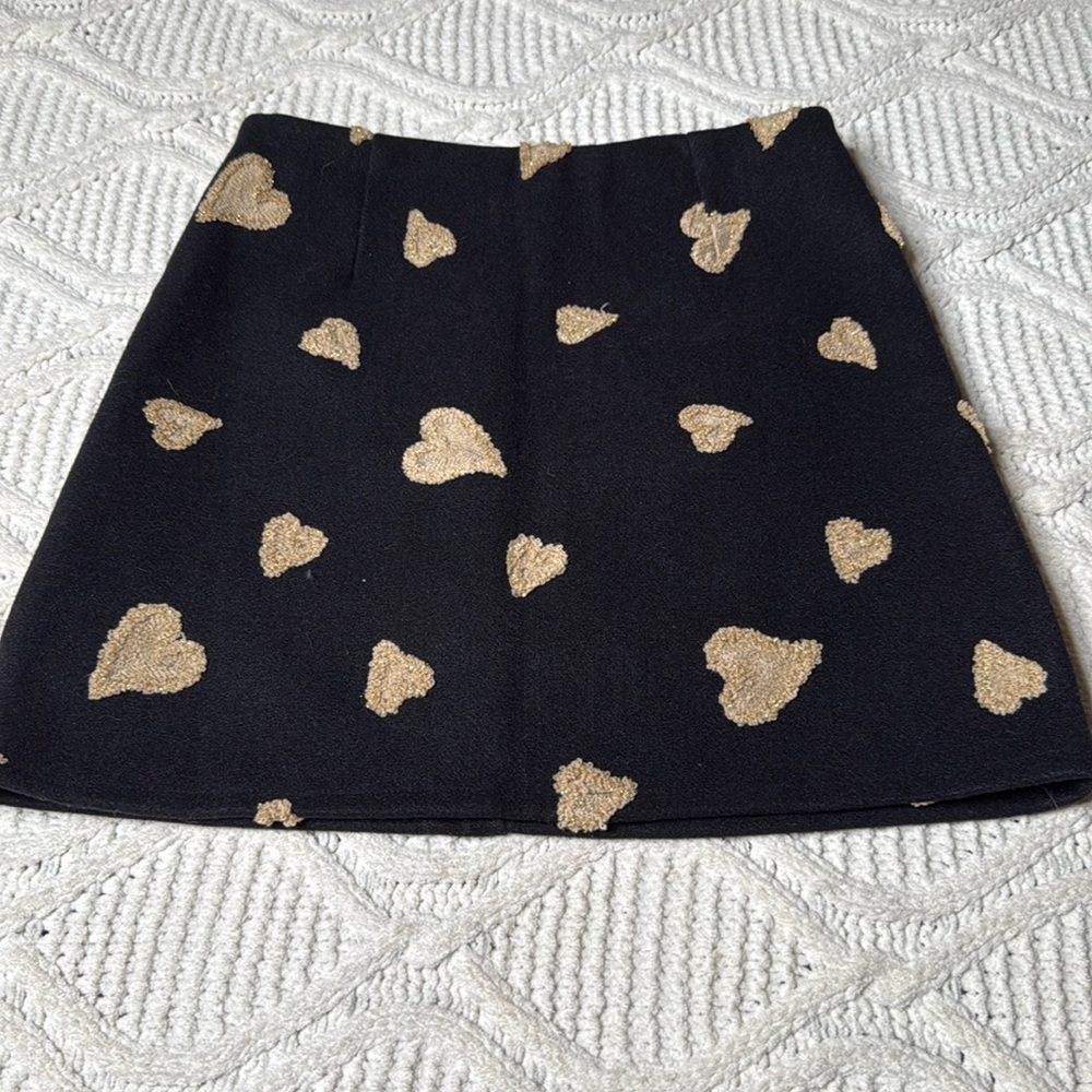 Black wool skirt with gold hearts size medium